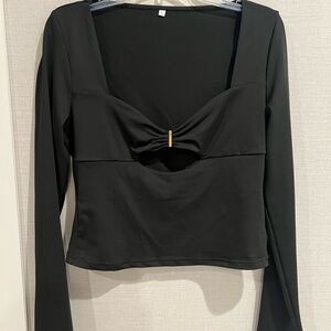 SHEIN Black Long Sleeve Blouse with Cutout